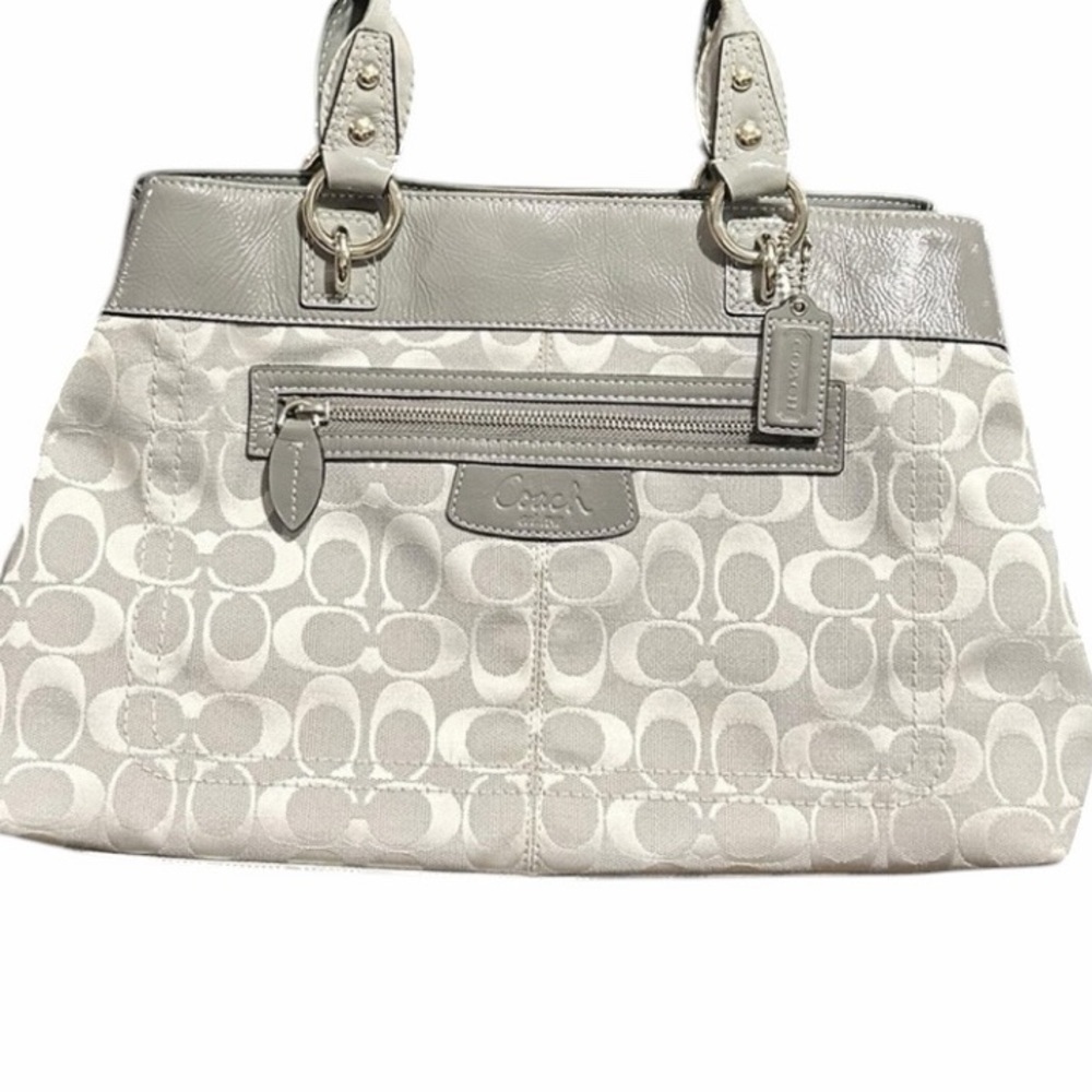 Coach Brooke Silver Light Gray Jacquard SatchelHandbag Gray Patent Leather VGC - Picture 2 of 8